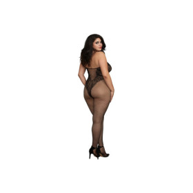 Bodystocking Grande taille résille dans un style Body avec magnifique décolleté à lanières 